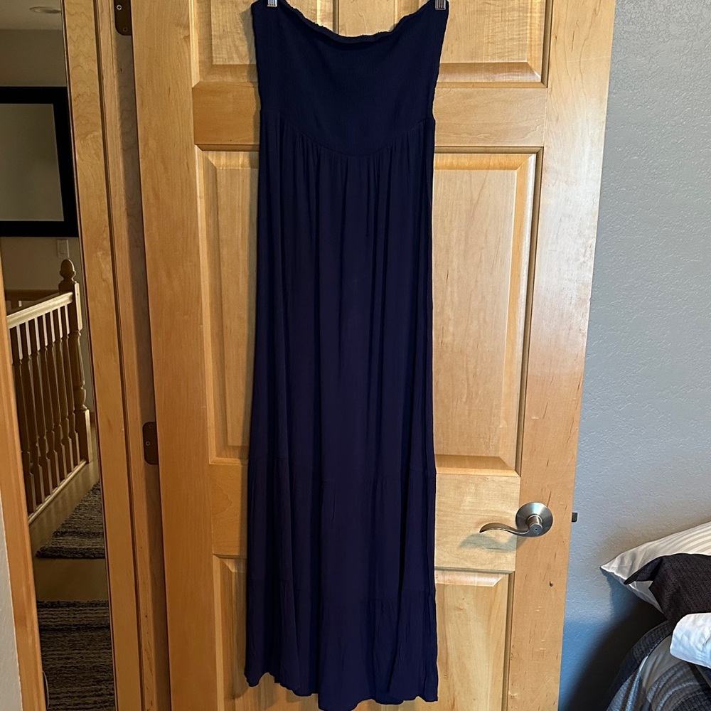 Navy Blue Strapless Maxi coverup